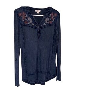 Style & Co. Blue Embellished Buttoned Blouse